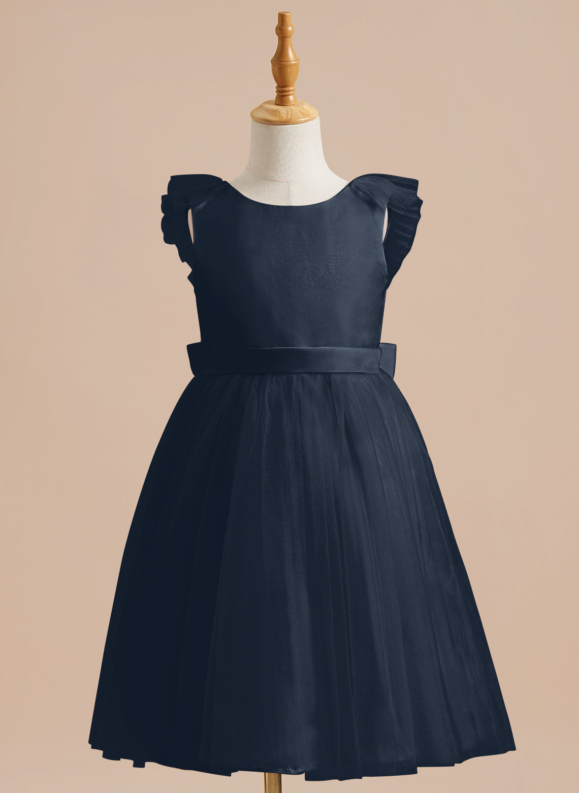 Vestido de niña de las flores de corte A, de satén y tul, hasta la rodilla 