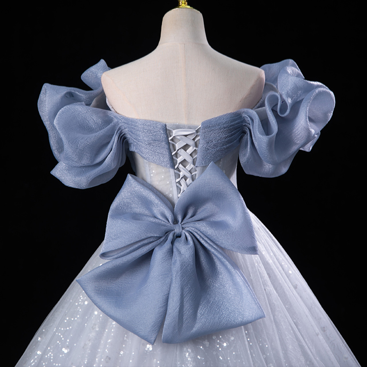 Vestido de noche de lentejuelas de tul azul dulce, vestido de baile de hadas Y7679
