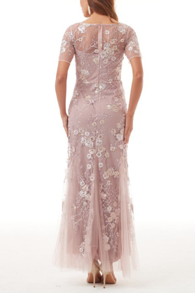 Vestidos de noche elegantes de celebridades, bordados sólidos, cuello redondo 