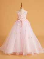 Vestido rosa con cola de tul y encaje (2003227825) 