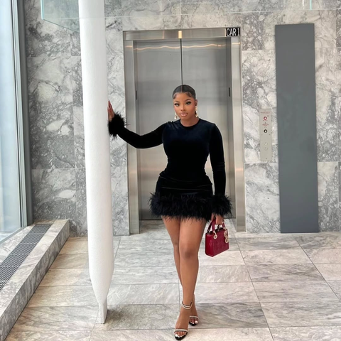 Sexy Black Homecoming Dress with Long Sleeves Black Party Dress Y2515