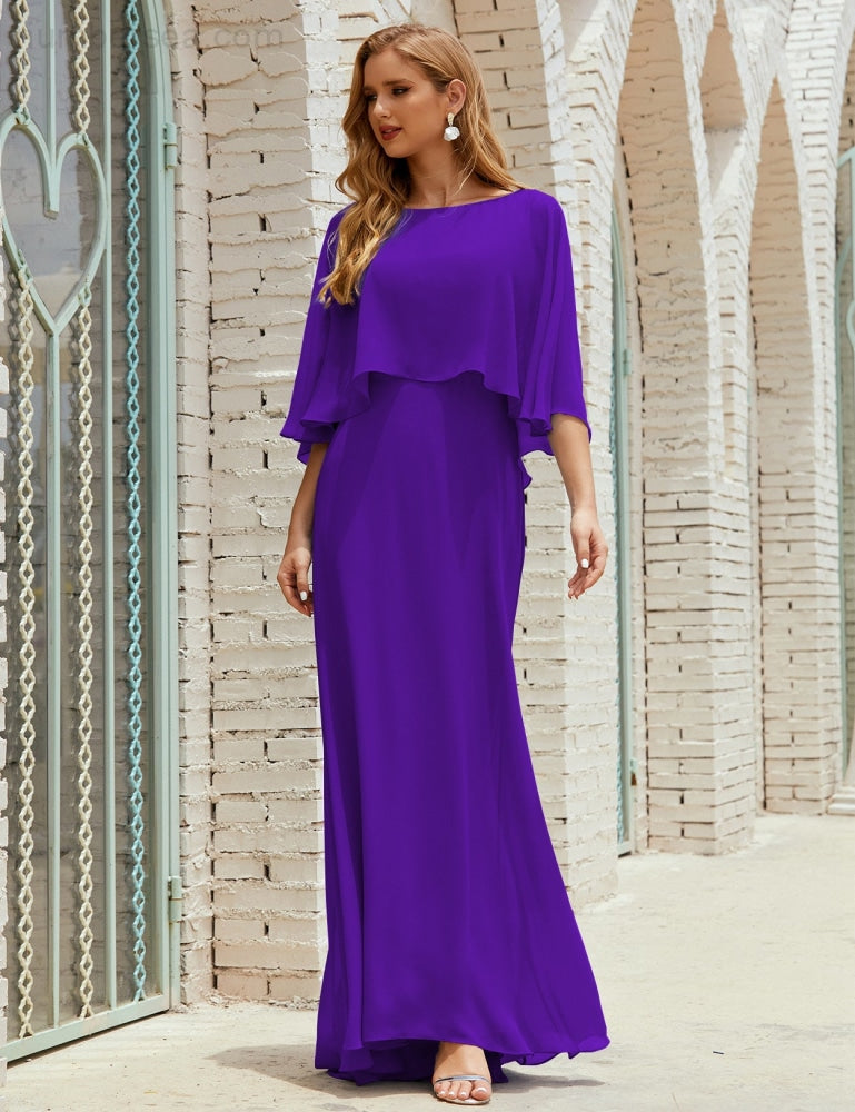 Vestido de dama de honor Sunderly para mujer, manga larga, cuello en V, de gasa, vestido formal de fiesta de boda SY28018