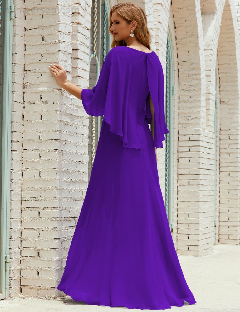 Vestido de dama de honor Sunderly para mujer, manga larga, cuello en V, de gasa, vestido formal de fiesta de boda SY28018