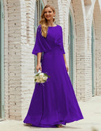Vestido de dama de honor Sunderly para mujer, manga larga, cuello en V, de gasa, vestido formal de fiesta de boda SY28018