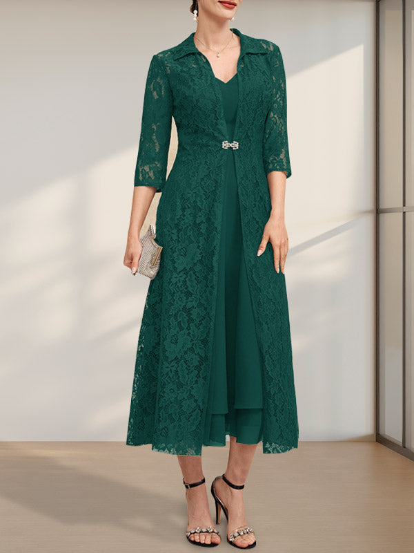 Vestido de chifón de corte A con escote en V y largo hasta la rodilla para la madre de la novia