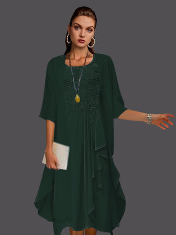 Two Piece A-Line Chiffon Lace Sleeveless Jacket Dresses with Pleats Appliques