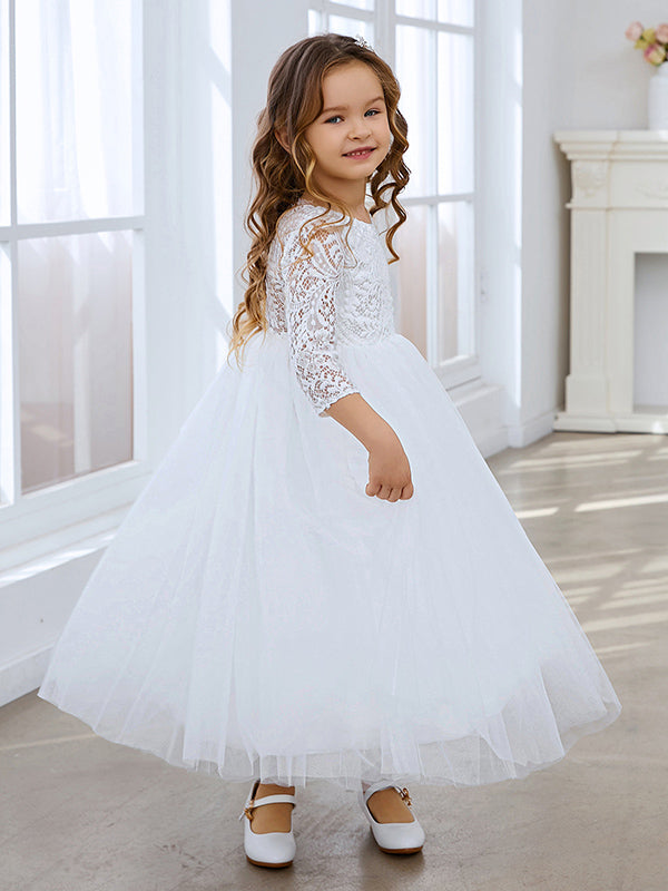 Vestido de niña de las flores con tutú de tul y espalda de encaje con peonías, corte en A, para fiesta. 