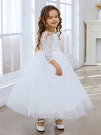 Vestido de niña de las flores con tutú de tul y espalda de encaje con peonías, corte en A, para fiesta. 