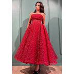 Vestido de fiesta glamuroso y dramático, corte A, estampado, hombros descubiertos, sin mangas