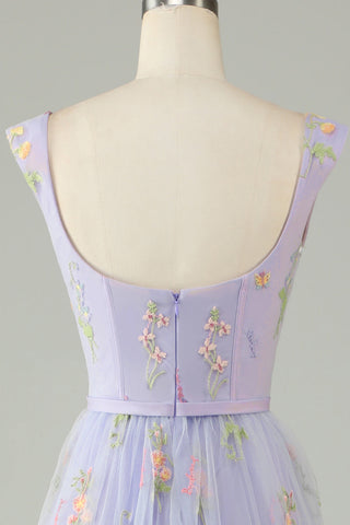 Princess A Line Sweetheart Champagne Long Prom Dress with Embroidery