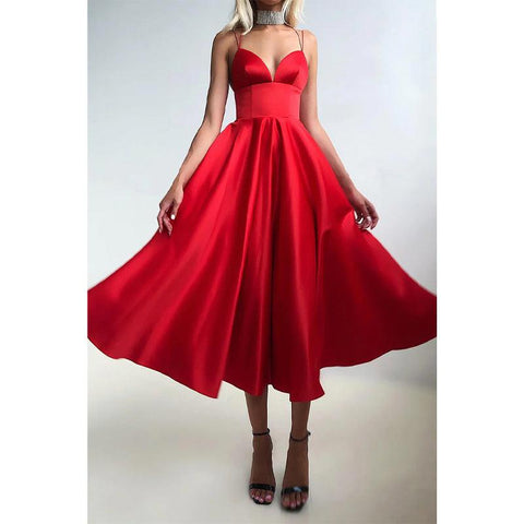 Robe de soirée simple à bretelles spaghetti et col en V 