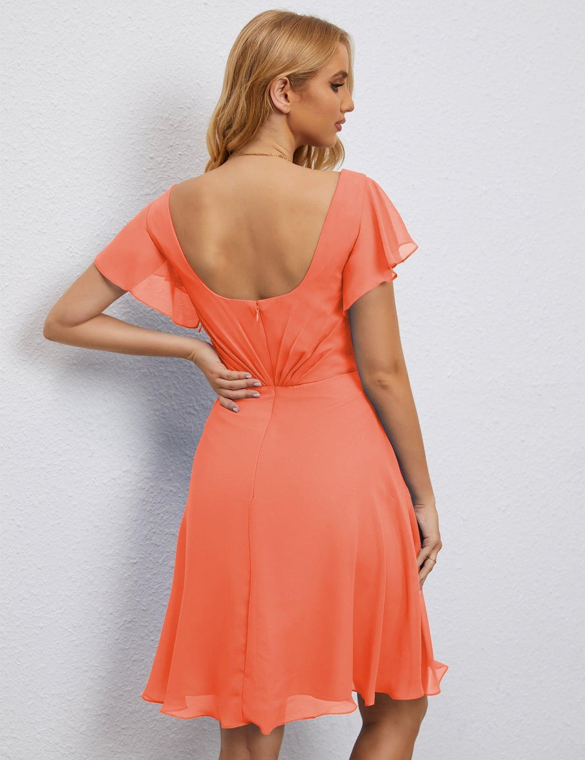 Robe de soirée dos nu, robe de bal formelle, longueur genou, manches courtes, robe de cocktail 28077 