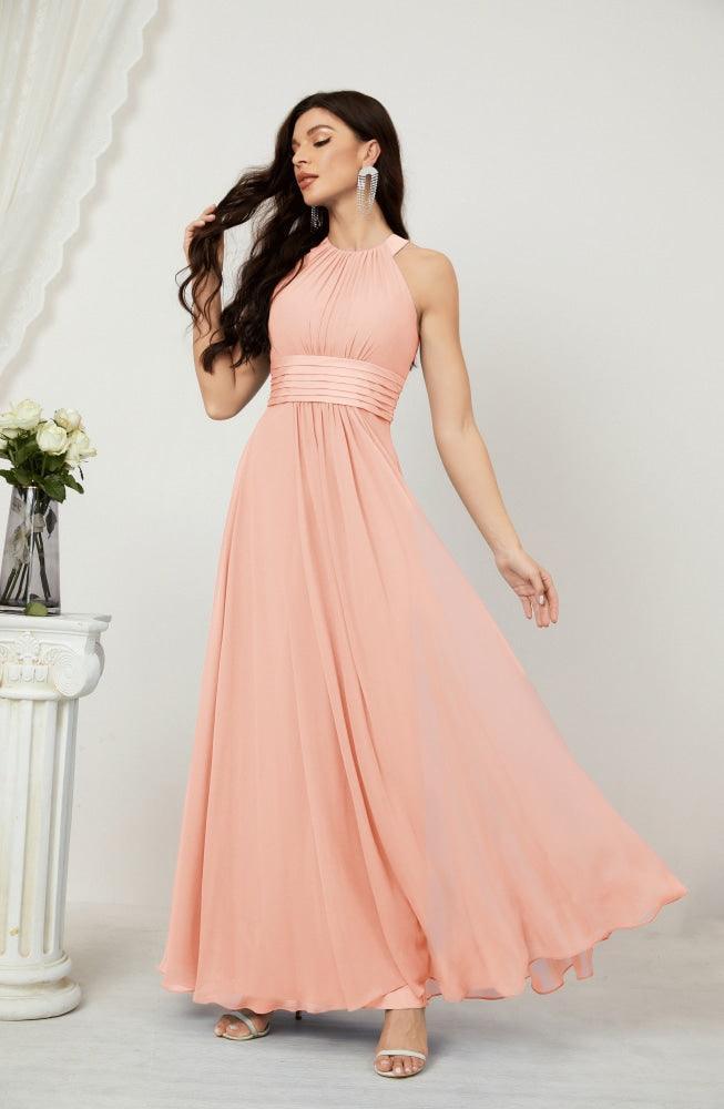 Vestido de fiesta formal Baoleely de gasa con cuello halter, largo, sin mangas, para dama de honor 2802 