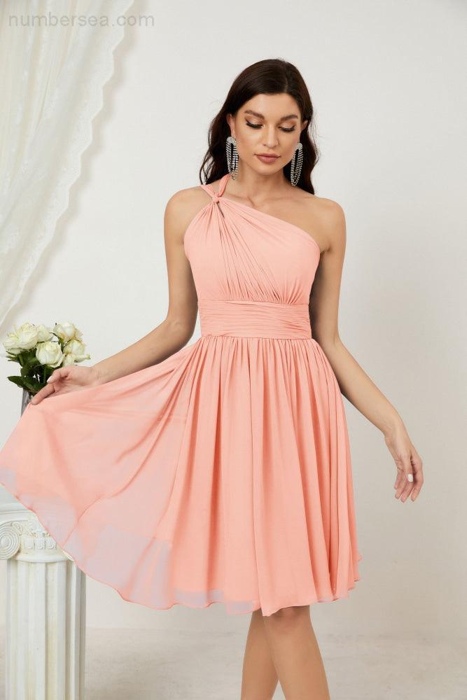 Vestido corto de gasa con un solo hombro para dama de honor de mujer Baoleely, ideal para fiestas y eventos formales como el baile de bienvenida (modelo 2804).