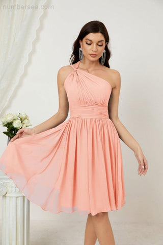 Vestido corto de gasa con un solo hombro para dama de honor de mujer Baoleely, ideal para fiestas y eventos formales como el baile de bienvenida (modelo 2804).