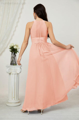 Baoleely Formal Party Gown Dress Chiffon Halter Long Sleeveless Bridesmaid Dresses 2802
