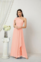 Baoleely  Chiffon Ruffled One Shoulder Long Bridesmaid Dresses A-line Formal Evening Gown Side Split 2809