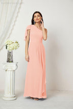 Baoleely  Chiffon Ruffled One Shoulder Long Bridesmaid Dresses A-line Formal Evening Gown Side Split 2809