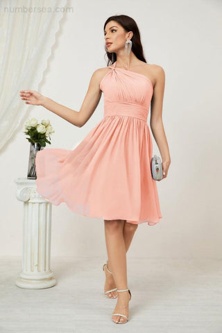 Vestido corto de gasa con un solo hombro para dama de honor de mujer Baoleely, ideal para fiestas y eventos formales como el baile de bienvenida (modelo 2804).