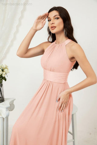 Baoleely Formal Party Gown Dress Chiffon Halter Long Sleeveless Bridesmaid Dresses 2802