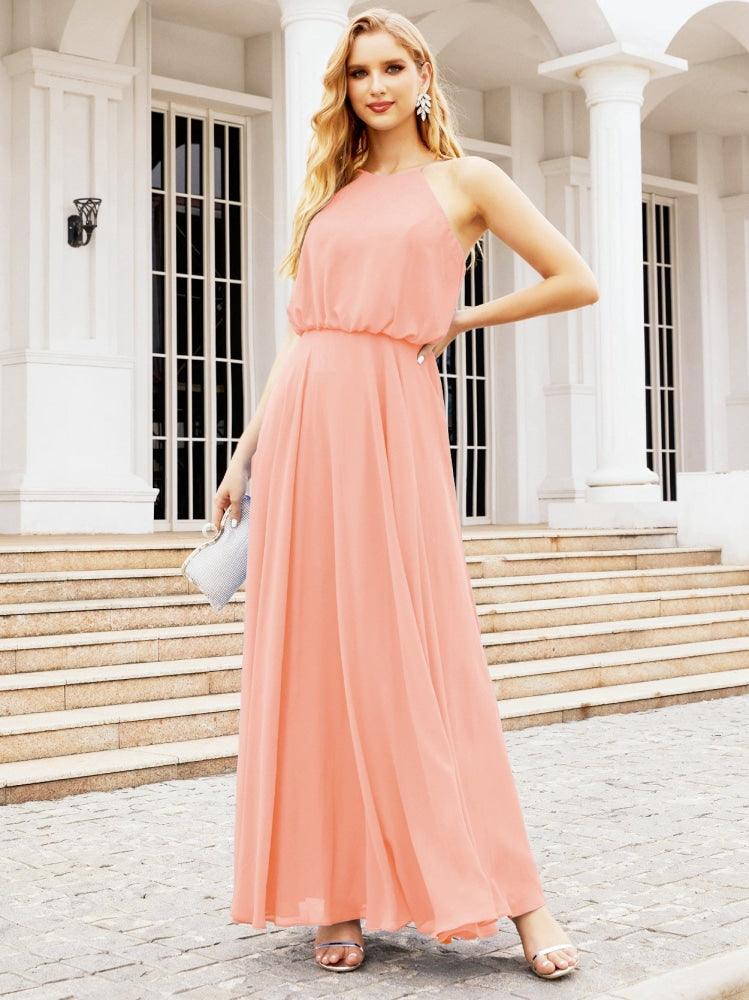 Baoleely  Halter Long Bridesmaid Dresses Formal A line Juniors Dress 28029