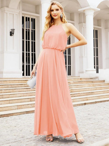 Vestido largo de dama de honor Baoleely con cuello halter, corte A, estilo formal, para jóvenes, modelo 28029