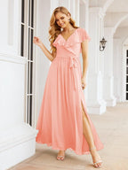 Bridesmaid Dresses with Flutter Sleeves Formal Evening Party Prom Gowns 28044