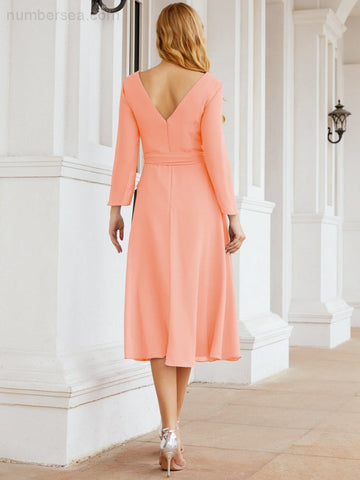 Vestido de dama de honor con espalda en V y cinturón, para la madre de la novia o invitada a la boda SY28031