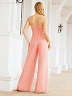 Baoleely Crisscross Neck Jumpsuit Formal Evening Dress Long Bridesmaid Dresses Bell-bottomed Pants 28033