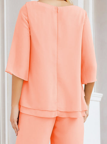 Elegante conjunto de pantalón y bata plateada de dos piezas para la madre de la novia, talla grande, con volantes, Sunderly Elegant SY28064