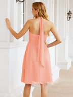 Robe de demoiselle d'honneur courte en mousseline de soie, dos nu, sans manches, robe de soirée formelle, dos nu, Baoleely 28023 