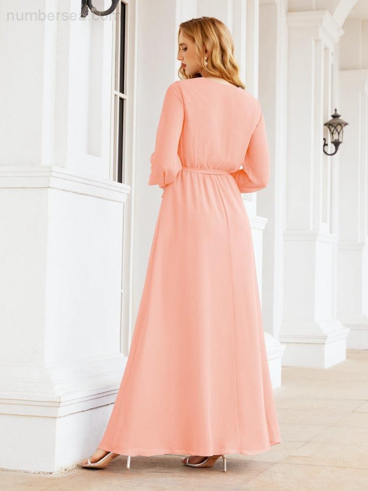 Vestido de dama de honor de gasa para mujer Sunderly, corte en A, manga larga, vestido de noche formal para invitada de boda SY28032 