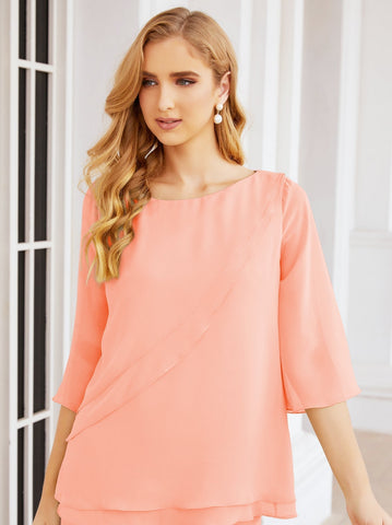 Elegante conjunto de pantalón y bata plateada de dos piezas para la madre de la novia, talla grande, con volantes, Sunderly Elegant SY28064