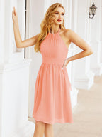 Robe de demoiselle d'honneur courte en mousseline de soie, dos nu, sans manches, robe de soirée formelle, dos nu, Baoleely 28023 