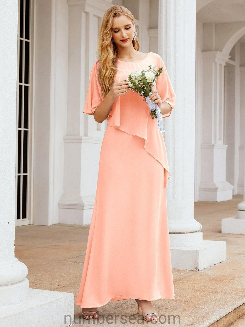 Vestido largo de fiesta formal Sunderly para la madre de la novia con capa de volantes SY28026