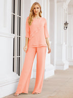 Baoleely Élégante robe mère de la mariée 2 pièces, grande taille, pantalon, volants, couches argentées, peignoir 28064