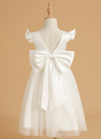 Vestido rosa empolvado de corte A y tul satinado hasta la rodilla (2003227179) 