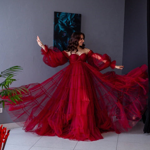 Falda extragrande de punto suave y esponjoso, ideal para maternidad; vestido de fiesta premamá con escote corazón.