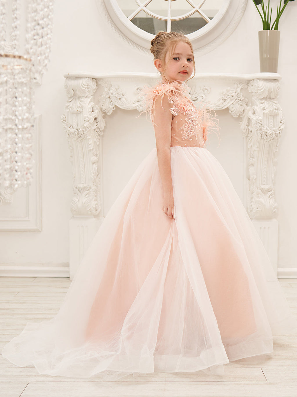 Vestido de princesa rosa para niña de las flores, estilo gala/con cola de tul. 