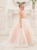 Vestido de princesa rosa para niña de las flores, estilo gala/con cola de tul. 