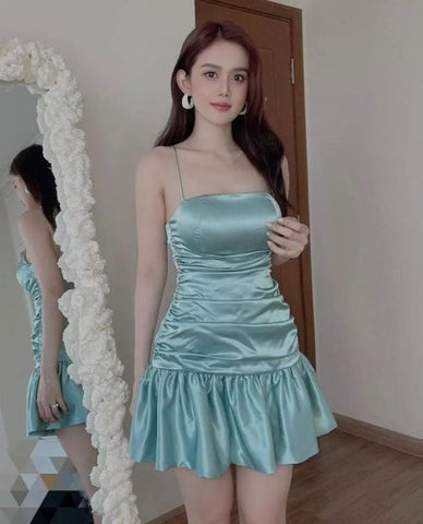 Nueva falda ajustada verde menta, falda plisada sexy, vestido corto de satén plisado de talle alto, vestido de fiesta Y1903