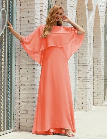 Vestido de dama de honor Sunderly para mujer, manga larga, cuello en V, de gasa, vestido formal de fiesta de boda SY28018