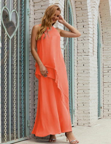 Vestido largo de gasa de talla grande para la madre de la novia, vestido de gala para dama de honor, vestido de graduación SY28019