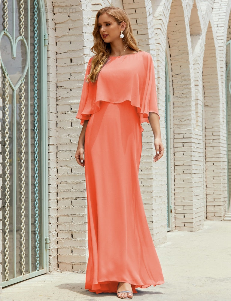Vestido de dama de honor Sunderly para mujer, manga larga, cuello en V, de gasa, vestido formal de fiesta de boda SY28018