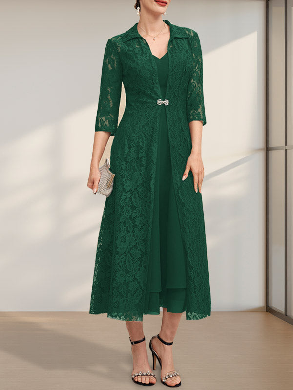 Vestido de chifón de corte A con escote en V y largo hasta la rodilla para la madre de la novia