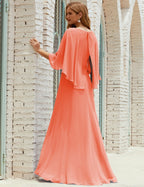 Vestido de dama de honor Sunderly para mujer, manga larga, cuello en V, de gasa, vestido formal de fiesta de boda SY28018