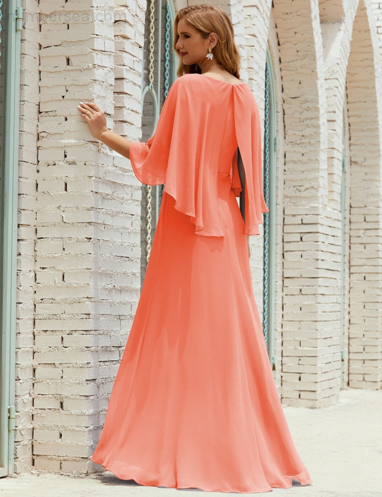 Vestido de dama de honor Sunderly para mujer, manga larga, cuello en V, de gasa, vestido formal de fiesta de boda SY28018