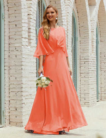 Vestido de dama de honor Sunderly para mujer, manga larga, cuello en V, de gasa, vestido formal de fiesta de boda SY28018