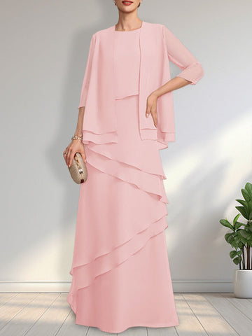 Sheath Scoop Floor-Length Chiffon Mother of the Bride Dress