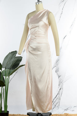 Vestidos de noche sexys, formales, lisos, sin espalda, con abertura y cuello oblicuo. 